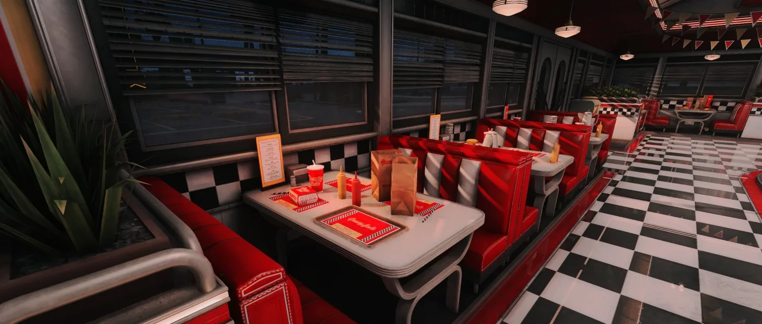 Booths inside the diner